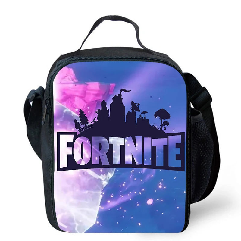 Saco de Almoço Térmico Isolado com Desenho Animado Fofo, Recipiente para Alimentos à Prova de Fugas, Reutilizável, Saco Frigorífico de Almoço Fortnite para Crianças e Estudantes