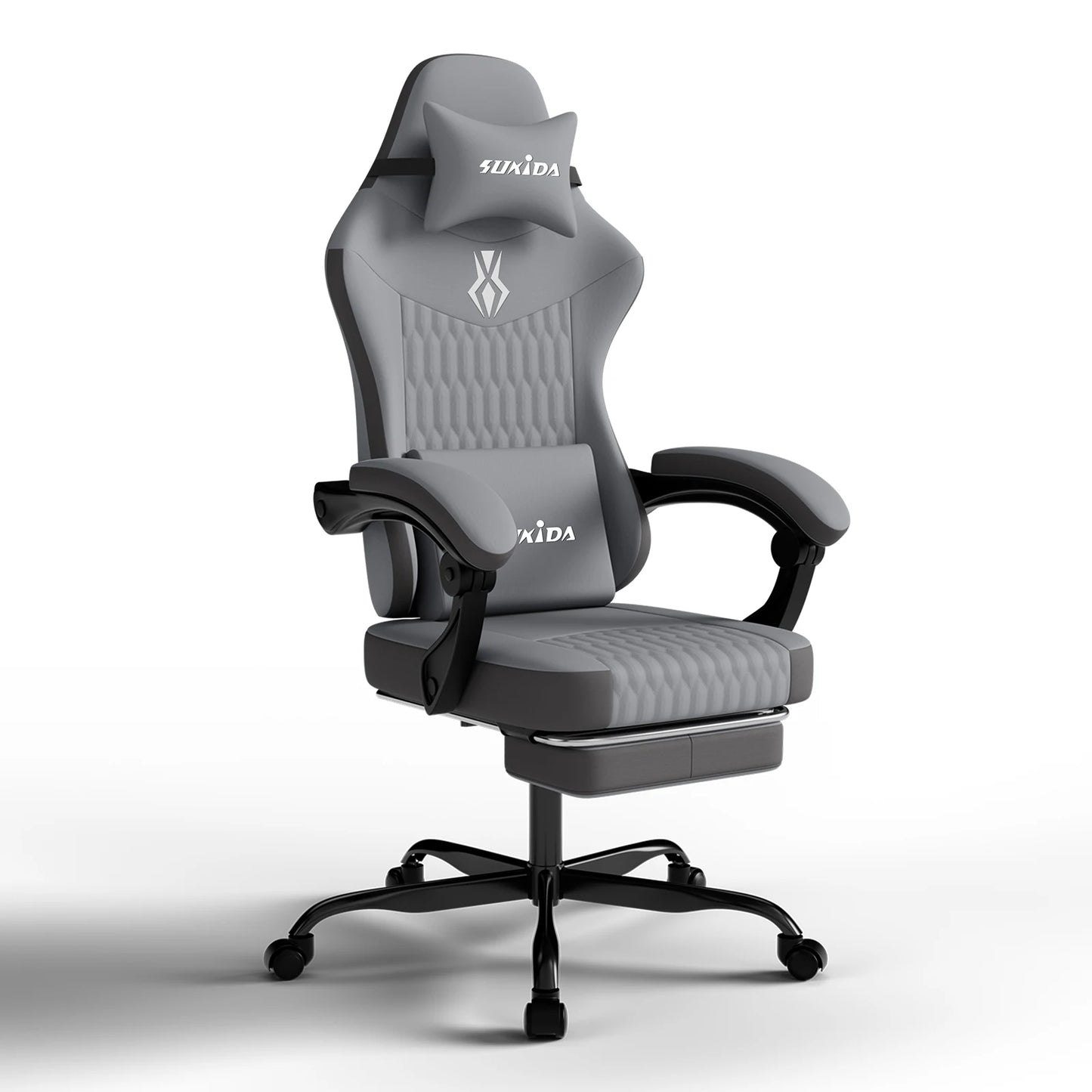 SUKIDA Gaming Chair Ergonomic Gamer Chair with Footrest, Adjustable Lumbar Support Pillow, Reclining Office Chair for Gaming & Work