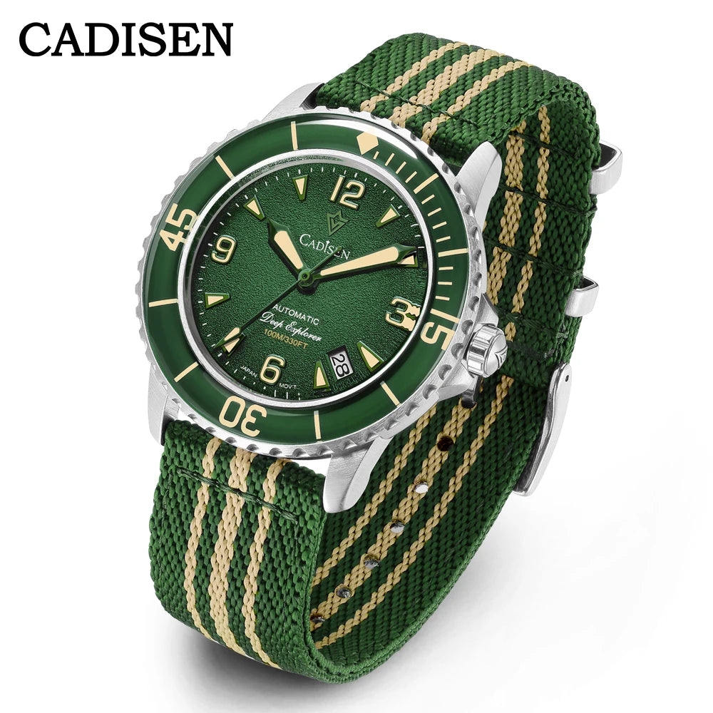 CADISEN Deep Explorer 2025 New Automatic Mechanical Watch Man Canvas Strap Wristwatch MIYOTA Luxury Luminous Waterproof Watches
