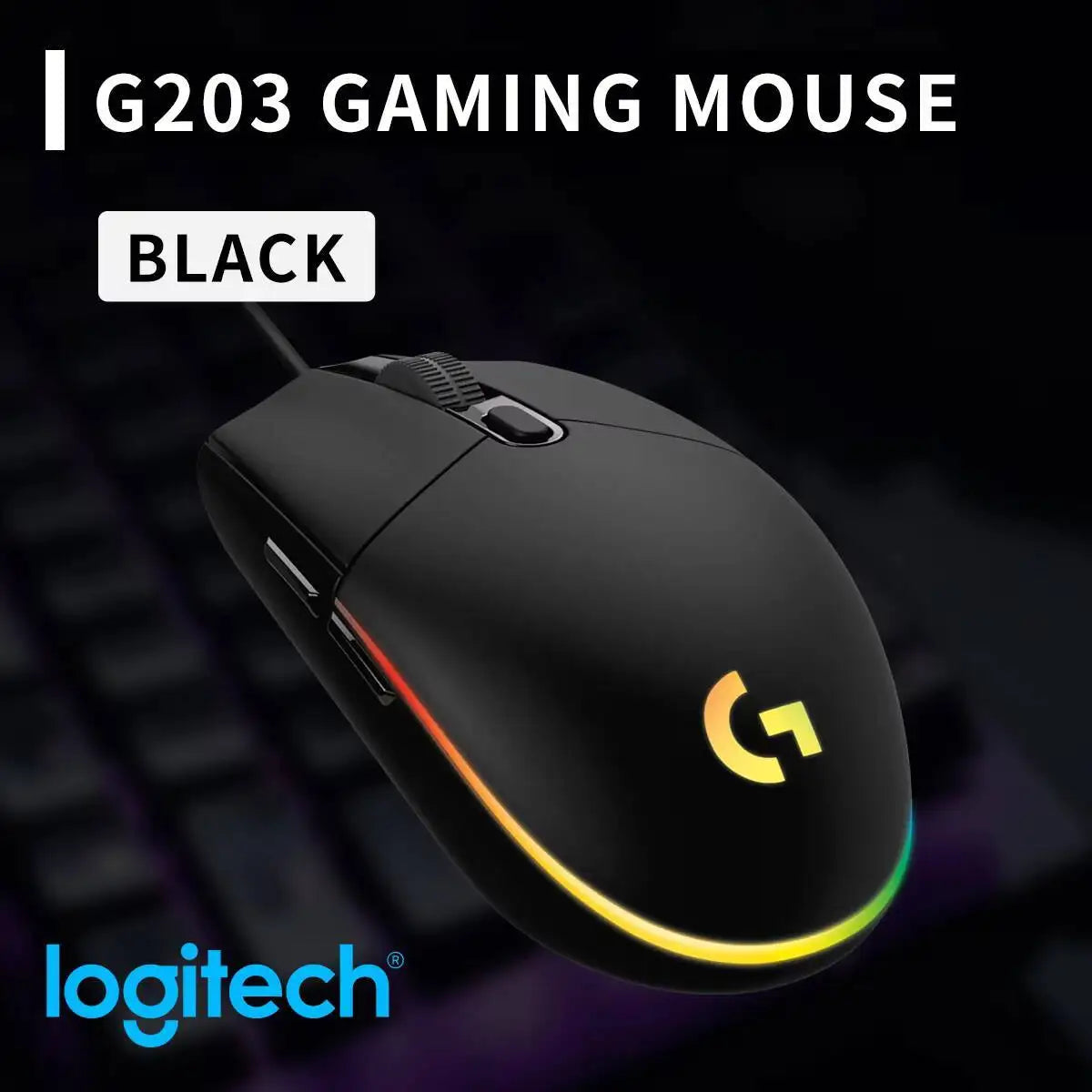 Logitech G203 LIGHTSYNC-mus trådbunden 8000 DPI-sensor RGB Sync 6 knappar mekanisk spänning för kontor och gaming