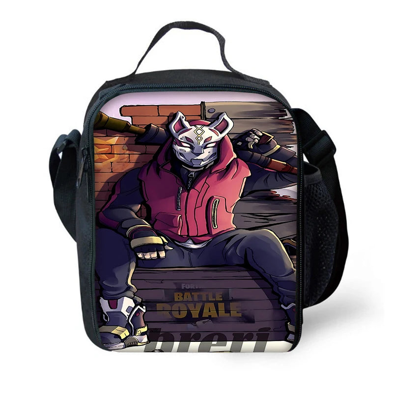 Bolsa térmica infantil grande Hot Game F-FortniteS con aislamiento, de gran capacidad, para niño, niña y estudiante, pícnic al aire libre, reutilizable, tipo nevera para almuerzo
