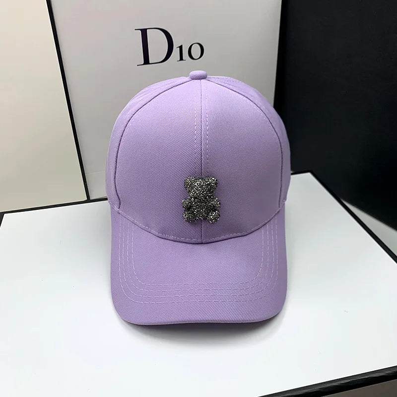 Fashion Designer Summer Baseball Cap for Women Korean Wild Bear Rhinestone Caps Sun Hats Street Kpop Outdoor Visors Hip Hop Hat