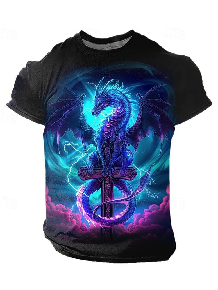 3D Dragon Print Men's T-shirt Summer Daily Casual Men's Street T-shirt Outdoor Sports Short Sleeve Urban Fashion Men's T-shirt