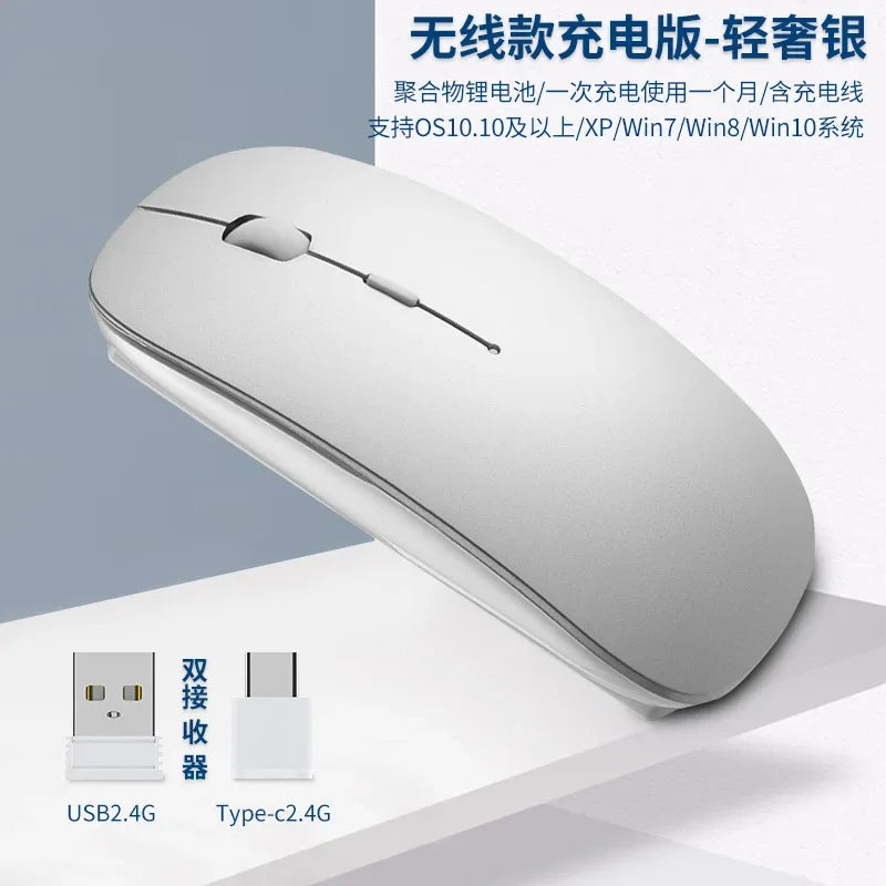 Rechargeable Type-C Wireless Mouse with USB Dual Receiver, Silent Ergonomic Wireless Mouse, Adjustable 1600 DPI Computer Mouse for Laptop & PC