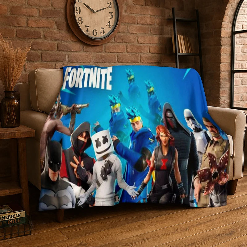 Cartoon F-Fortnite Game Gamer Flannel Blanket Soft Warm Throw Blanket for Bedroom Living Room Bed Travel Camping Picnic Gift