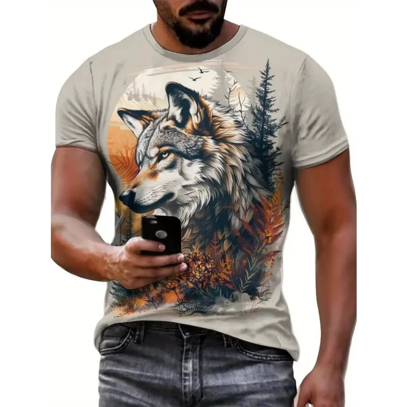 3D Printed Cool Wolf Owl T Shirt For Men Funny Animal Pattern Short-Sleeved Tees Harajuku Streetwear Tops O-Neck T-Shirt Clothes