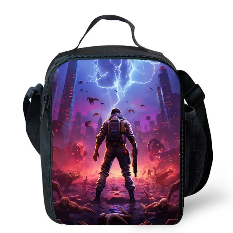 Fortnite Cartoon Lunch Bag for Boys Girls Unisex Reusable Insulated Lunch Box Portable Handbag Large Capacity for School Picnic