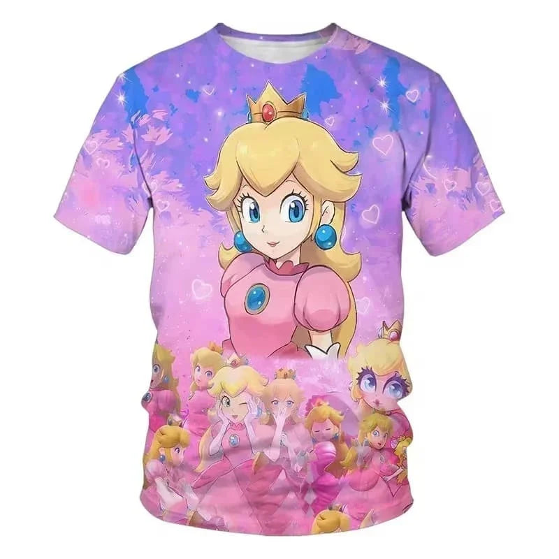 Super Mario Bros 3D Print T-shirt Adults Children/Youth Mario Peach Sonic Game Cartoon Short Sleeve Tee Streetwear Casual Tops