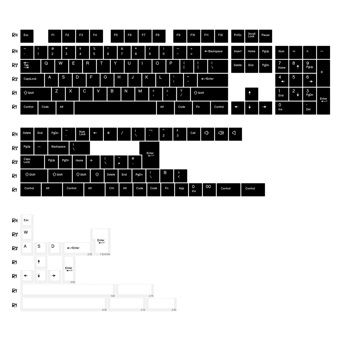 KBDiy GMK WOB Keycap Cherry Profile Double Shot PBT ISO 7u Black and White Keycaps For Mechanical Keyboard Retro Gaming Key Cap