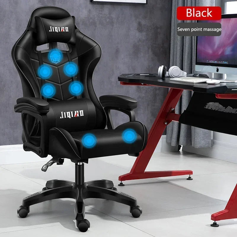 RGB Gaming Chair Ergonomic Computer Chair with Massage Function, Reclining Office Chair, Swivel Gamer Chair with Adjustable Height and Armrests