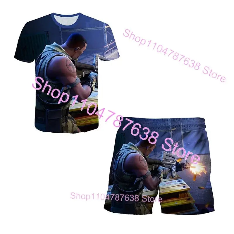 2PCS Suits F-Fortnite Victory 3D T-shirt Shorts Kids Tops Girls Boys Battle Royale Clothes Harajuku Tees Hero Children T-Shirt