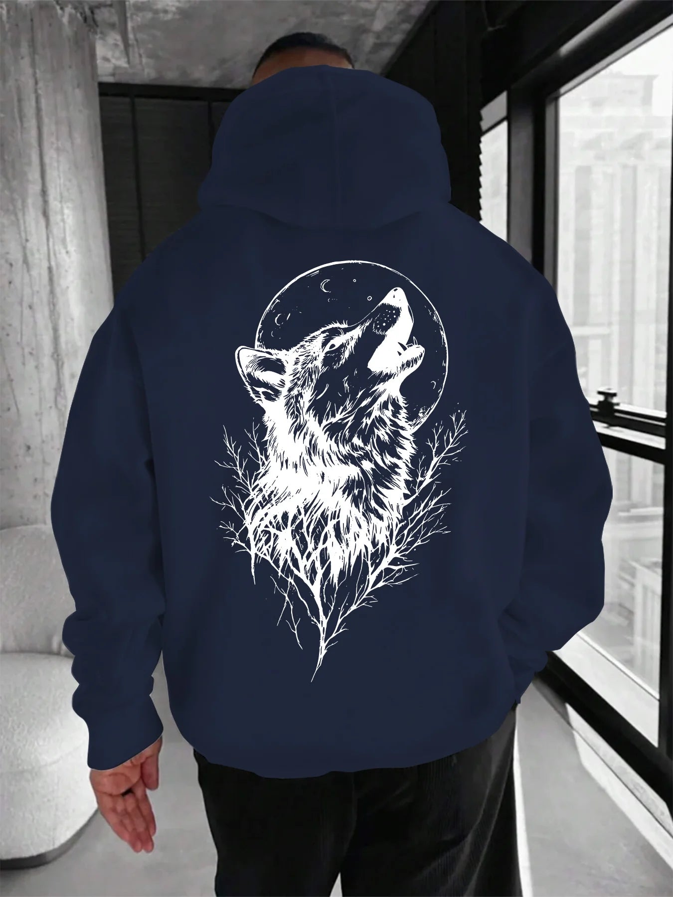 Men's Wolf Pattern Printed Hooded Sweatshirt A Comfortable Casual and Fashionable Hooded Pullover Shirt Men's Clothing