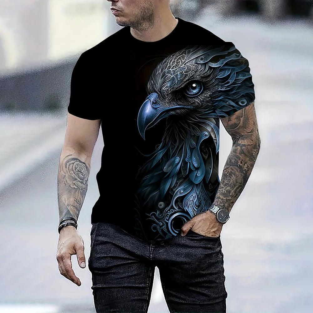 Men's Summer Fashion T-Shirt Eagle 3D Printed Short Sleeve T-Shirt Summer Outdoor Leisure Quick Drying Breathable T-Shirt