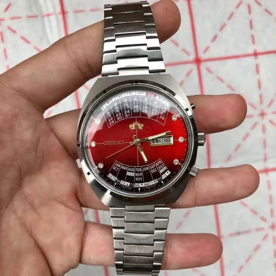 ORIENT Double Lion Men's Auto Mechanical Watch Perpetual Calendar Multi-Function Stainless Steel Band Luminous Japan Movt