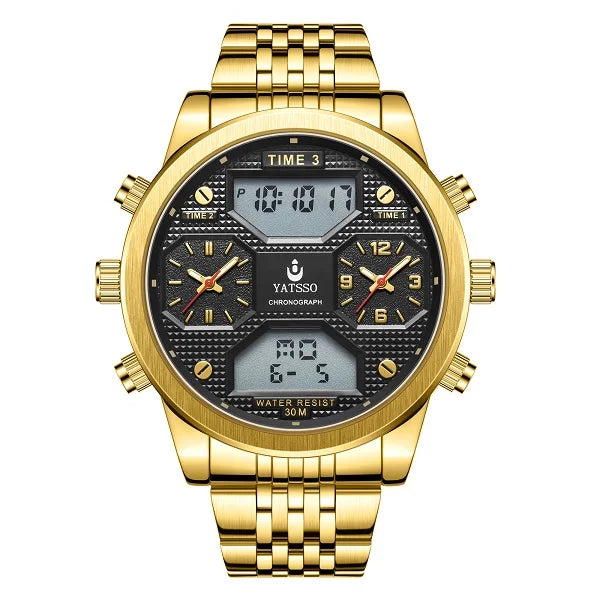 Men's Digital Military Sport Watch 3ATM Waterproof Luminous Steel Strap Quartz Wristwatch Fashion Male Clock Reloj Hombre