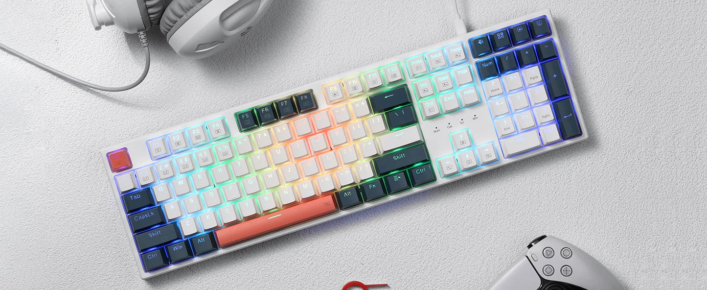 Redragon K668 RGB Gaming Keyboard, 108 Keys Wired Mechanical Keyboard w/Extra 4 Hotkeys Upgraded Hot-swappable Socket,Red Switch