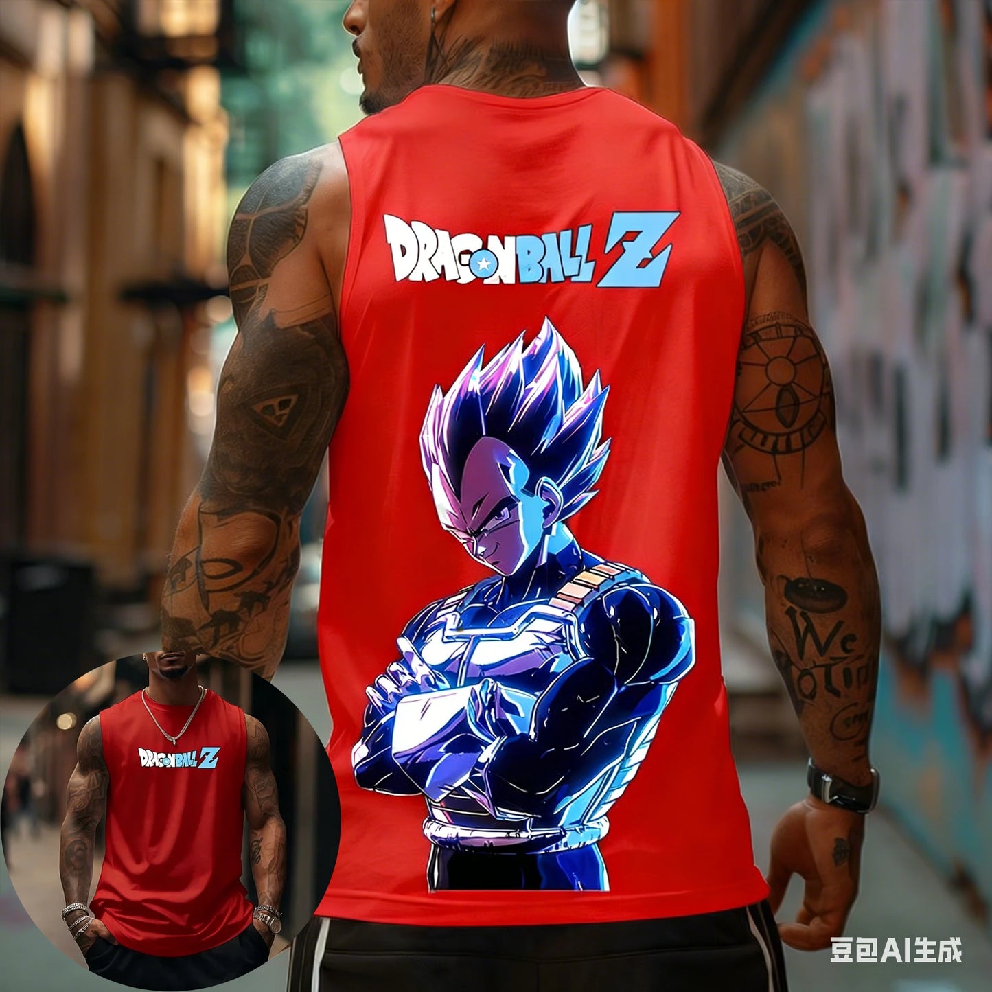 Dragon Ball Z Super Blue Vegeta American Retro Fitness Vest Y2K Harajuku Style Spring and Summer New Men's T-Shirt Daily Wear
