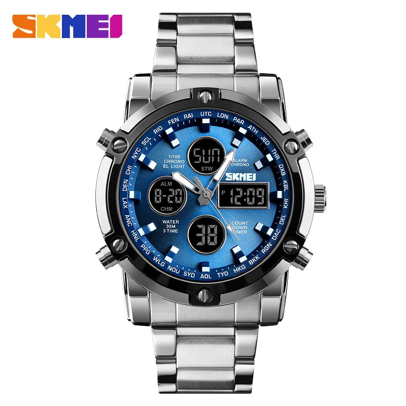 SKMEI 1389 Bracelet Wristwatch Clock Digital Quartz Watch Men Three Time Waterproof Quartz Wrist Mens Watch Relogio Masculino