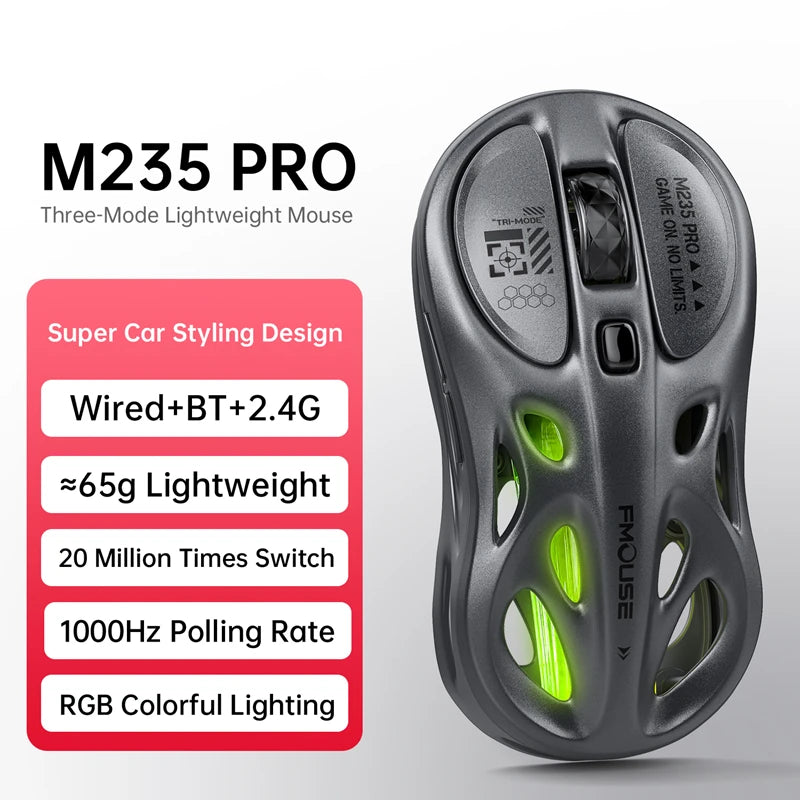 Wireless 2.4G Tri-Mode Rgb Gaming Mouse Hollow Lightweight Design With Chroma Lighting Wired Bluetooth E-Sports Mouse Controller