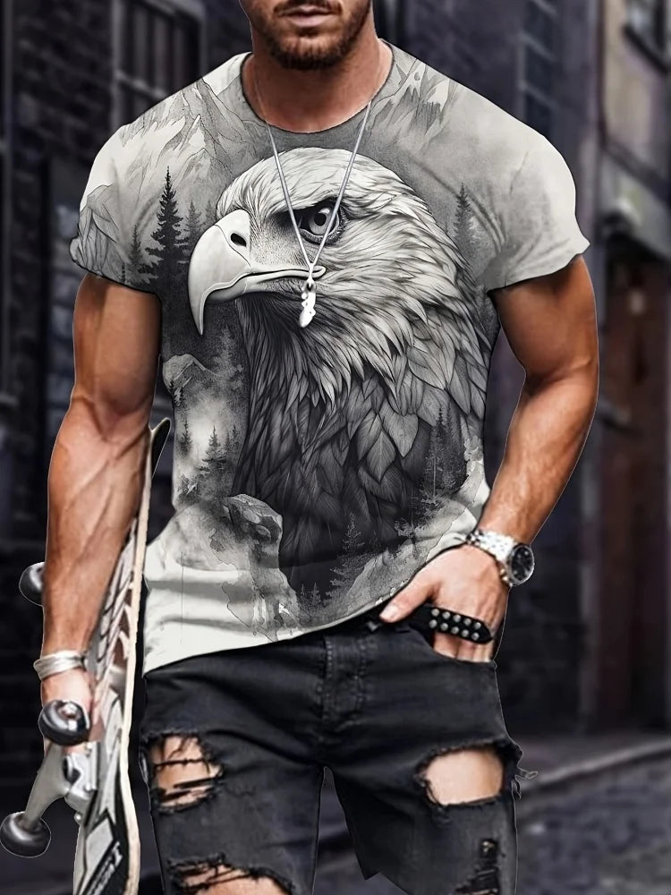 Men's Patriotic 3D Eagle Print T-Shirt Casual Crew Neck Short Sleeve Pullover for Summer Fashion Outdoor Activities Men's Clothing