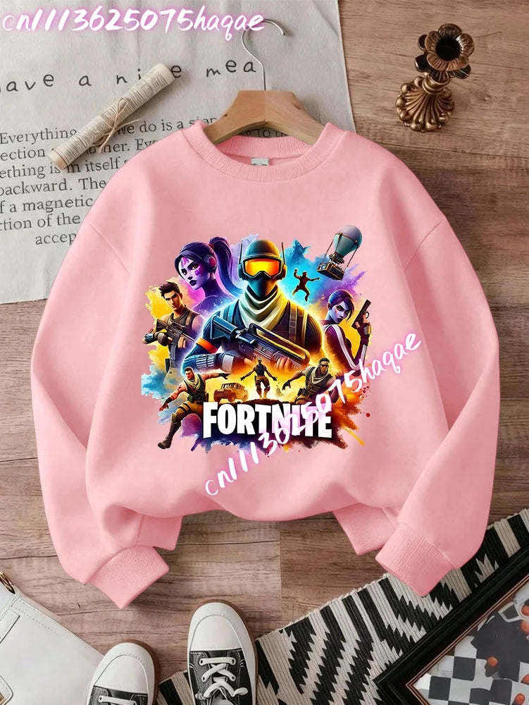 Fortnite Series Kids Sweatshirts Trendy Boys Girl Long Sleeves Pullover Tops Autumn Winter Cartoon Child Clothes Birthday Gifts