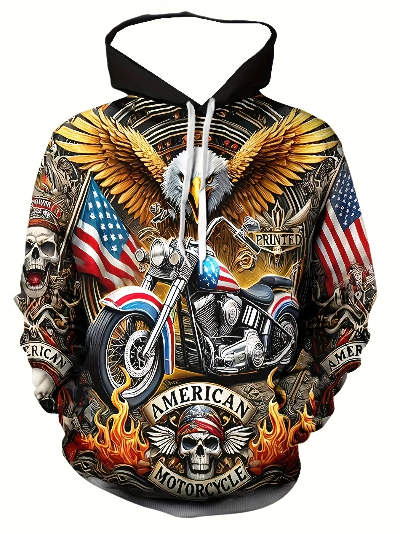 Men's 3D White Wolf Print Hoodie, Casual Long Sleeve Pullover with Drawstring Pocket, 100% Polyester Slight Stretch Men's Clothing