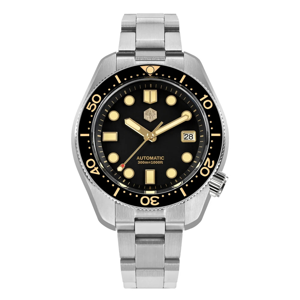 San Martin 44mm Men's Diver Watch Vintage MM300 Gilt Dial Sport NH35 Automatic Mechanical Sapphire Waterproof 300M C3 Lume SN0087