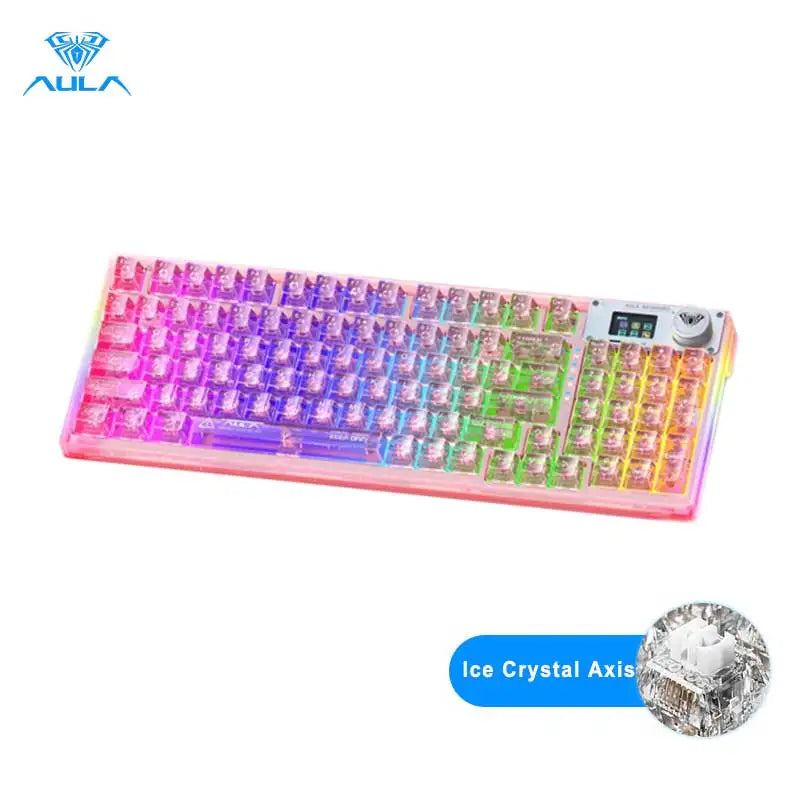 AULA F98PRO Wireless Mechanical Keyboard Transparent Keycaps RGB Backlit Custom 2.4G Hot Swappable Gaming Keyboard With Screen