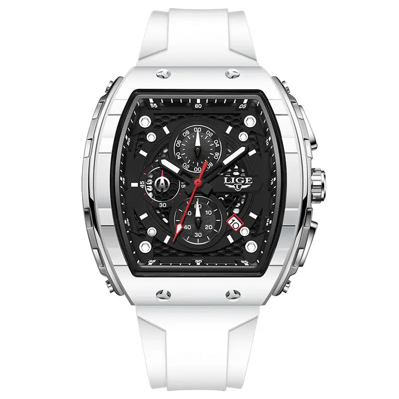 LIGE Man Watch Fashion Luxury Waterproof Silicone Strap Quartz Men's Watches Luminous Sports Auto Date Chronograph Simple Clocks
