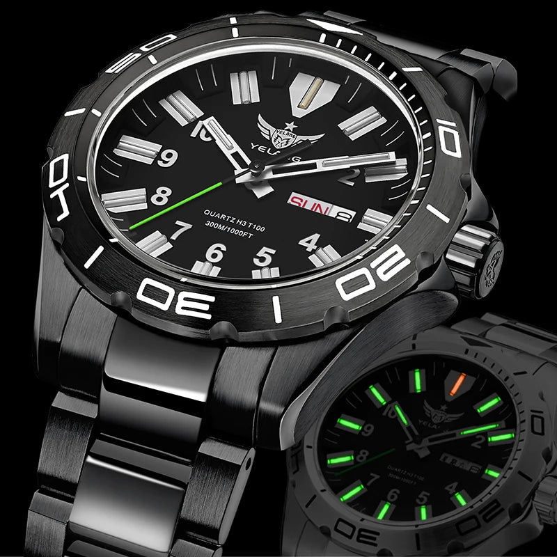 YELANG V1036 42mm Men Quartz Watch Luminous 10 Years Lithium Movement Rotated Dial 30ATM 300m Waterproof Military Style Watches