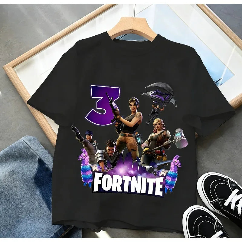 Fortnite Children’s Birthday Number T-Shirt Girls Boys Summer Clothes Baby Cotton Tee Shirts Party Short Sleeve Tops Toddler Gift