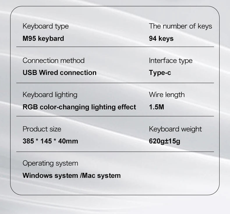 FREEWOLF M95 Wired Keyboard Features an RGB Transparent Design, Catering to Various Scenarios such as Gaming and Office Work