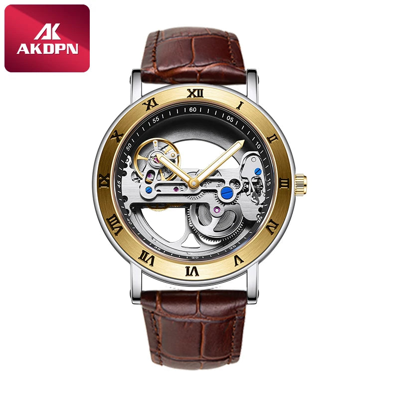 AKDPN Men's Watches Automatic Mechanical Stainless Steel Men's Wrist Watch Skeleton Automatic Watches for Man Watch Montre Homme