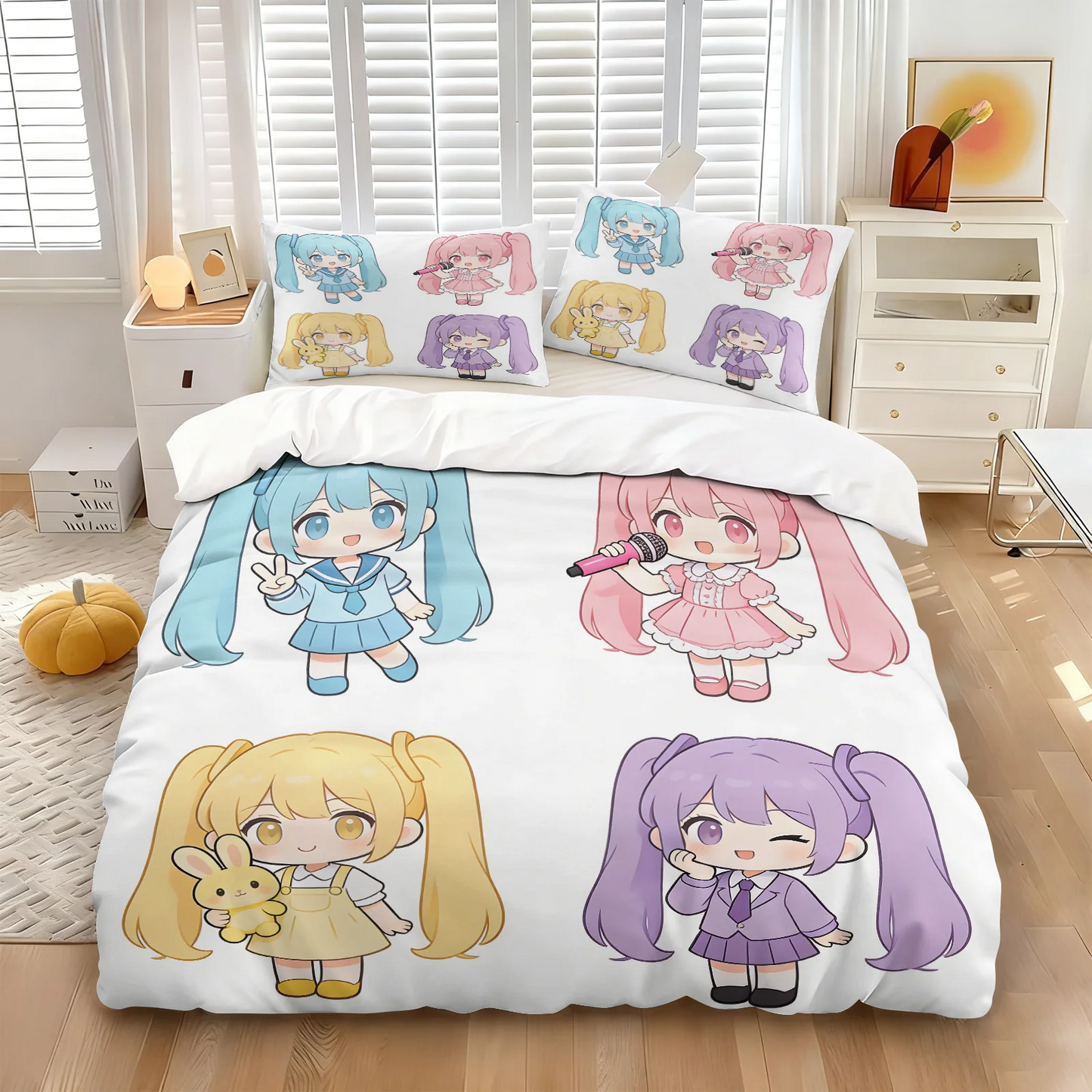 Set navlake za poplun Hatsune Miku u chibi stilu, slatka anime posteljina s jastučnicama, dekor za gaming sobu, spavaću sobu tinejdžera i djece, poklon za fanove