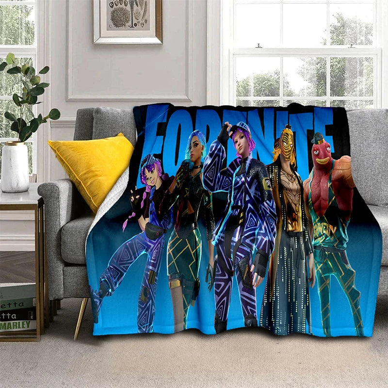 3D F-Fortnites Cartoon Game Flannel Blanket Soft Warm Throw Blanket for Bedroom Living Room Bed Travel Camping Picnic Gift