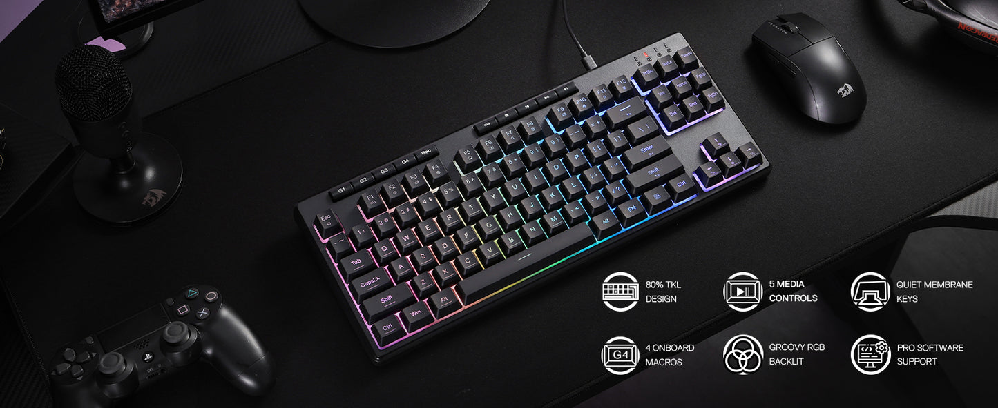 Redragon K516 Shiva TKL Wired RGB Membrane Gaming 87 Keys Mechanical-Feel Keyboard, Smooth Linear Switch