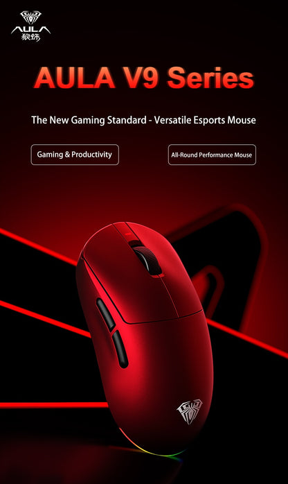 Aula V9 Ultra Wireless E-sports Gaming Mouse Double 8k 3mode PAW 3950 8k 55g Lightweight Ergonomic Mouse Custom PC Accessory