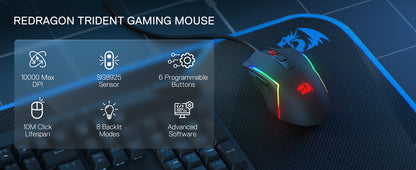 Redragon M616 RGB Gaming Mouse, Wired Optical Gaming Mouse with 10000 DPI, 6 Programmable Buttons, 8 RGB Backlit Modes, Ergonomic Gaming Mouse
