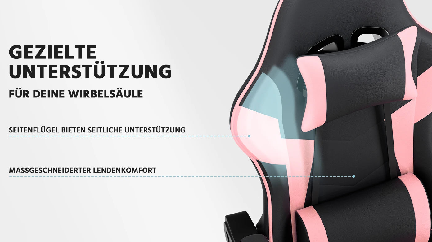 Black & Pink Gaming Chair Ergonomic PU Leather Computer Chair with Footrest, Adjustable High-Back Gaming Chair with Lumbar Support & Headrest