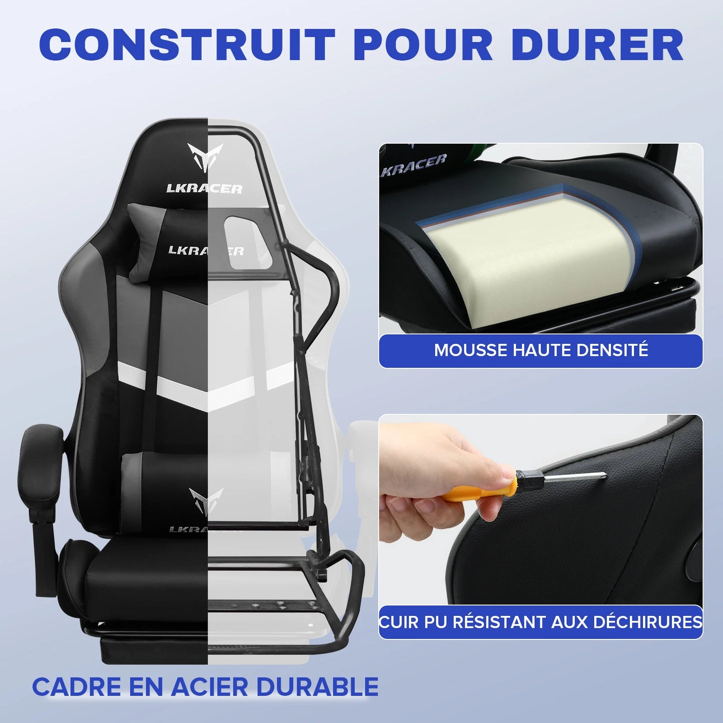 LUCK RACER Gaming Chair with Footrest Ergonomic Office Chair, Adjustable Lumbar Support Pillow, Reclining Gamer Chair 150KG Capacity