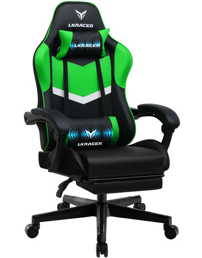 LUCK RACER Gaming Chair with Footrest Ergonomic Office Chair, Adjustable Lumbar Support Pillow, Reclining Gamer Chair 150KG Capacity