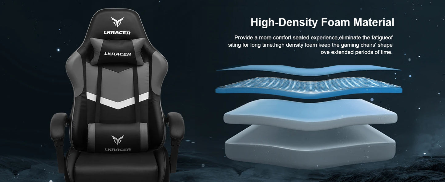 LUCK RACER Gaming Chair with Footrest Ergonomic Office Chair, Adjustable Lumbar Support Pillow, Reclining Gamer Chair 150KG Capacity