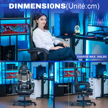 LUCK RACER Gaming Chair with Footrest Ergonomic Office Chair, Adjustable Lumbar Support Pillow, Reclining Gamer Chair 150KG Capacity