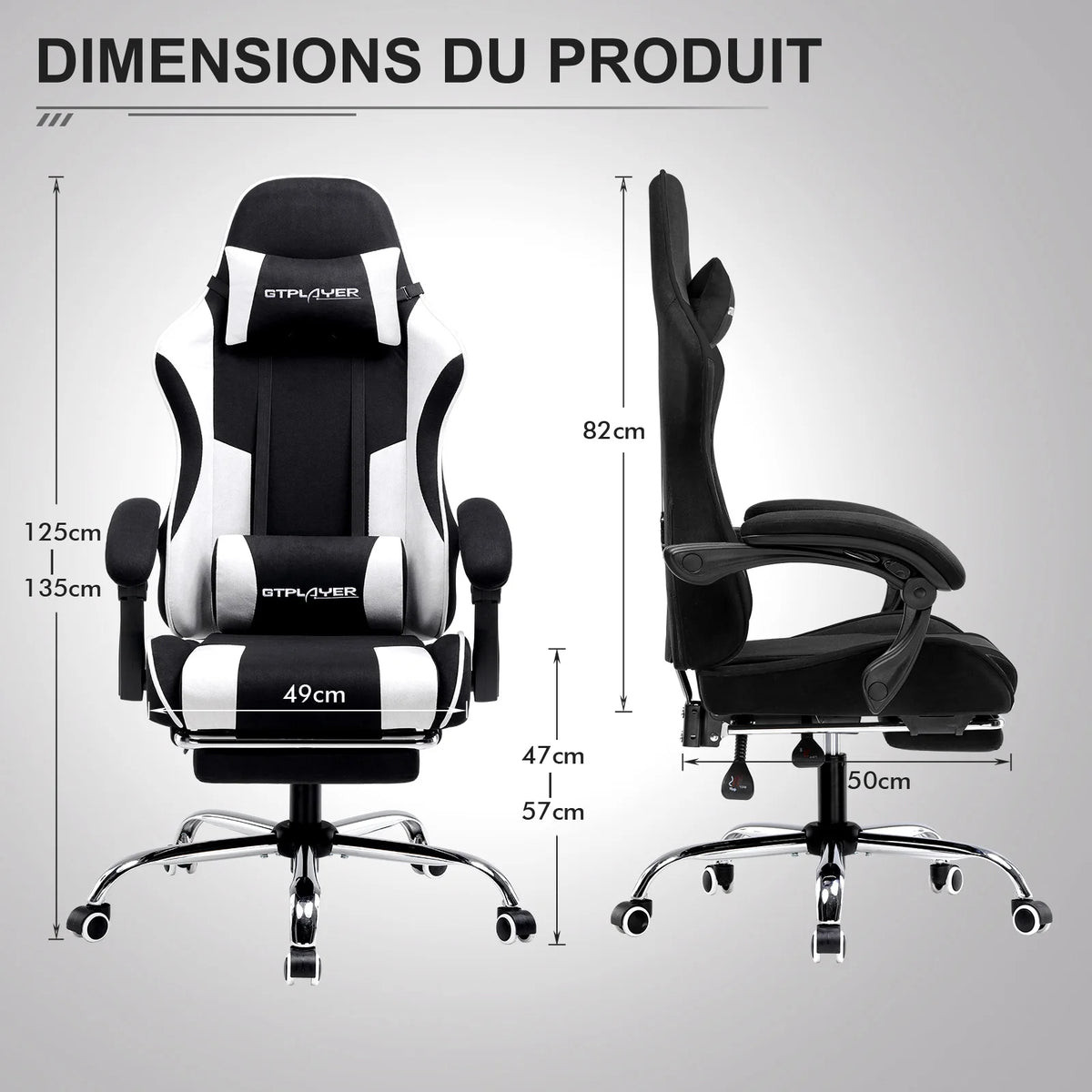 GTPLAYER Ergonomic Gaming Chair with Footrest & Lumbar Pillow, Fabric Office Chair with Headrest, Adjustable Swivel Computer Gaming Chair for Home & Office