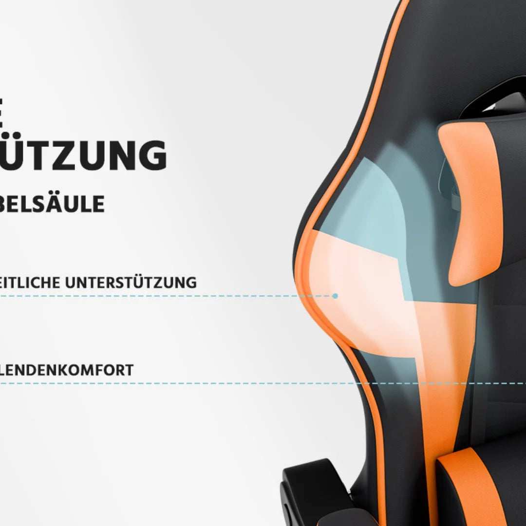 Ergonomic Gaming Chair with Lumbar Support, PU Leather Gaming Chair, Adjustable Reclining Computer Chair, Comfortable Office Chair for Gaming & Work