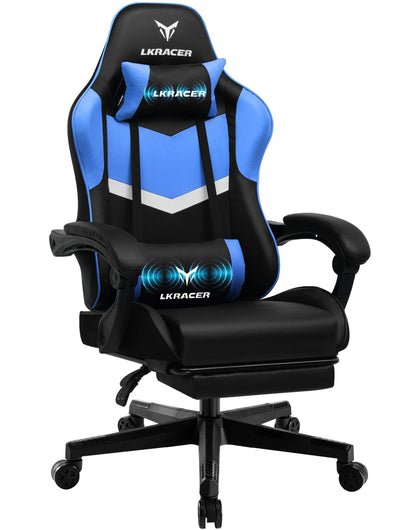 LUCK RACER Gaming Chair with Footrest Ergonomic Office Chair, Adjustable Lumbar Support Pillow, Reclining Gamer Chair 150KG Capacity