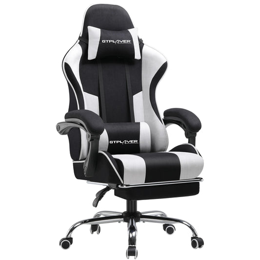 GTPLAYER Ergonomic Gaming Chair with Footrest & Lumbar Pillow, Fabric Office Chair with Headrest, Adjustable Swivel Computer Gaming Chair for Home & Office