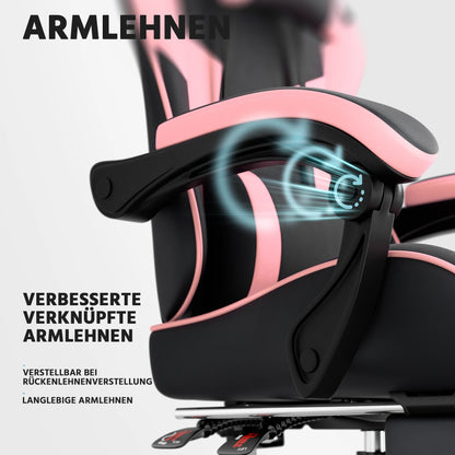 Black & Pink Gaming Chair Ergonomic PU Leather Computer Chair with Footrest, Adjustable High-Back Gaming Chair with Lumbar Support & Headrest