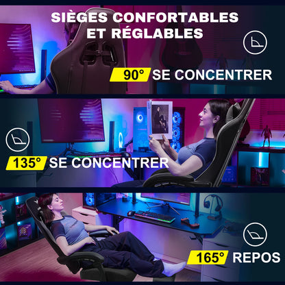 LUCK RACER Gaming Chair with Footrest Ergonomic Office Chair, Adjustable Lumbar Support Pillow, Reclining Gamer Chair 150KG Capacity
