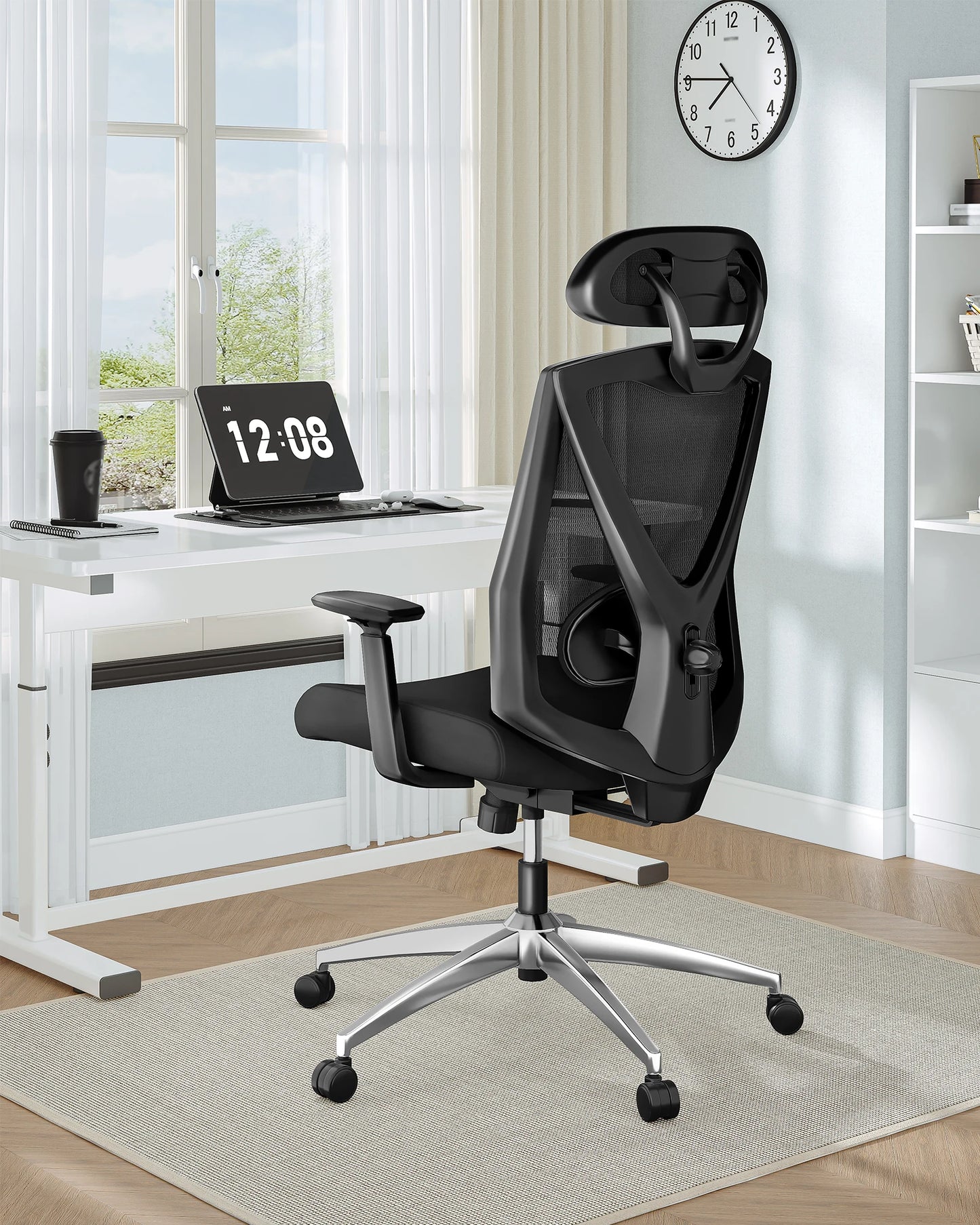 1 Black Ergonomic Office Chair, Computer Chair, Swivel Chair with Adjustable Lumbar Support, Headrest and Armrest, Height Adjustment